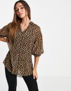 Never Fully Dressed Chiffon Lucia Oversized Shirt In Brown