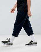 Asos 3/4 Straight Leg Cut And Sew Pants In Washed Navy - Navy