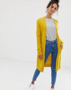 Brave Soul Longline Cardigan With Pockets In Mustard - Yellow