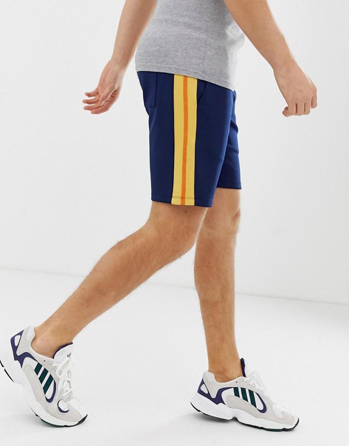 Asos Design Skinny Shorts In Poly Tricot With Side Stripe In Navy - Navy