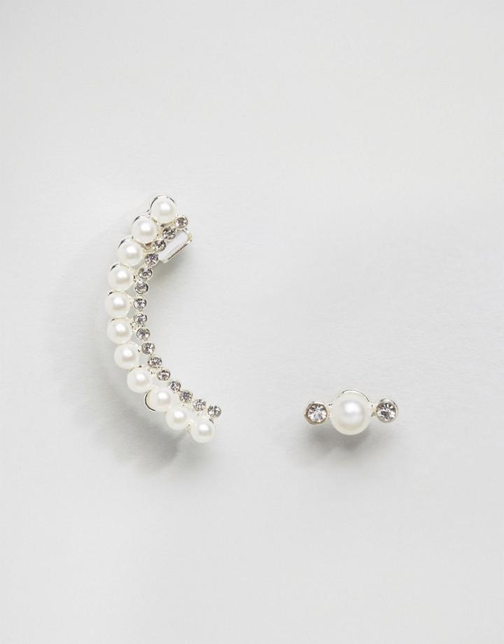 Johnny Loves Rosie Bridal Pearl Ear Cuff And Stud - Silver