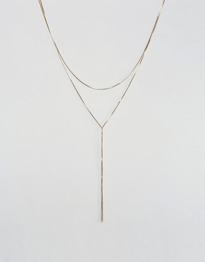 Nylon Longline Necklace With Double Layer - Gold