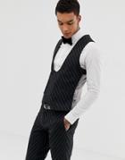 Twisted Tailor Super Skinny Vest In Cut And Sew Pinstripe - Gray
