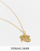 Asos Design Sterling Silver Necklace With Eye Of Horus Pendant In 14k Gold Plate