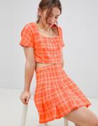 Unique 21 Pleated Mini Skirt In Check Co-ord - Orange