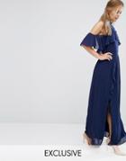 Tfnc Wedding High Neck Maxi Dress With Frills - Navy