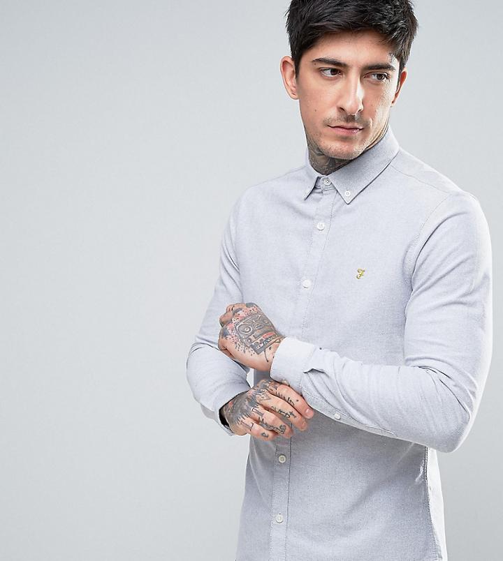 Farah Stretch Skinny Fit Buttondown Oxford Shirt In Gray - Gray
