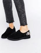 New Look Suedette Embroidered Lace Up Brogues - Black