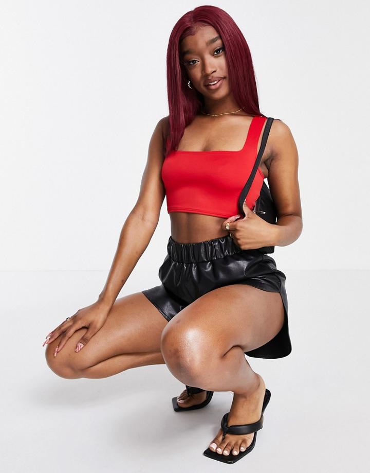 Flounce London Square Neck Slinky Crop Top In Red