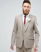 Asos Wedding Skinny Suit Jacket In Herringbone In Oatmeal Wool Blend - Beige