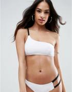 Asos Mono Contrast Asymmetric Bikini Top - White