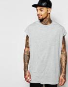Asos Super Oversized T-shirt With Raw Sleeves In Gray - Gray Marl