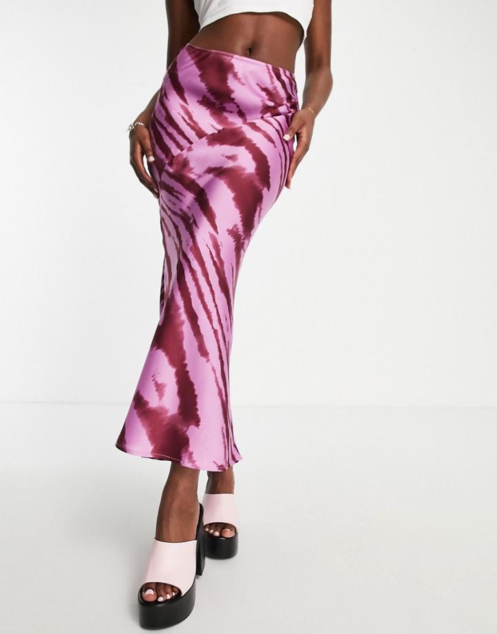 Topshop Seamed Bias Printed Midi Skirt In Pink