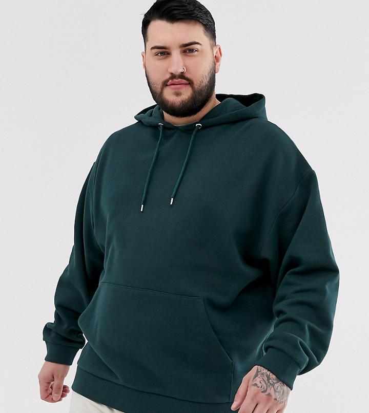 Asos Design Plus Oversized Hoodie In Dark Green