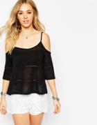 Asos Top With Cold Shoulder And Lace Panel - Black
