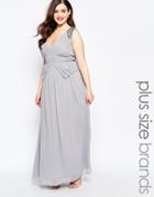 Little Mistress Plus Embellished Plunge Front Peplum Waist Maxi Dress - Gray