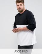 Asos Plus Oversized T-shirt With Color Block - Black