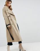 Asos Trench With Contrast Belt - Stone