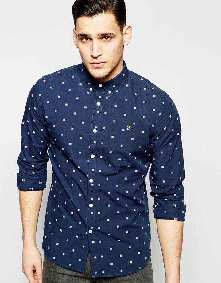 Farah Shirt With Dobby Pattern Slim Fit - Navy