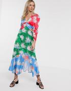 Liquorish Satin Midi Dress In Mixed Floral Print-multi