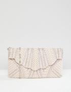 New Look Scallop Pearl Embellished Clutch Bag - Cream