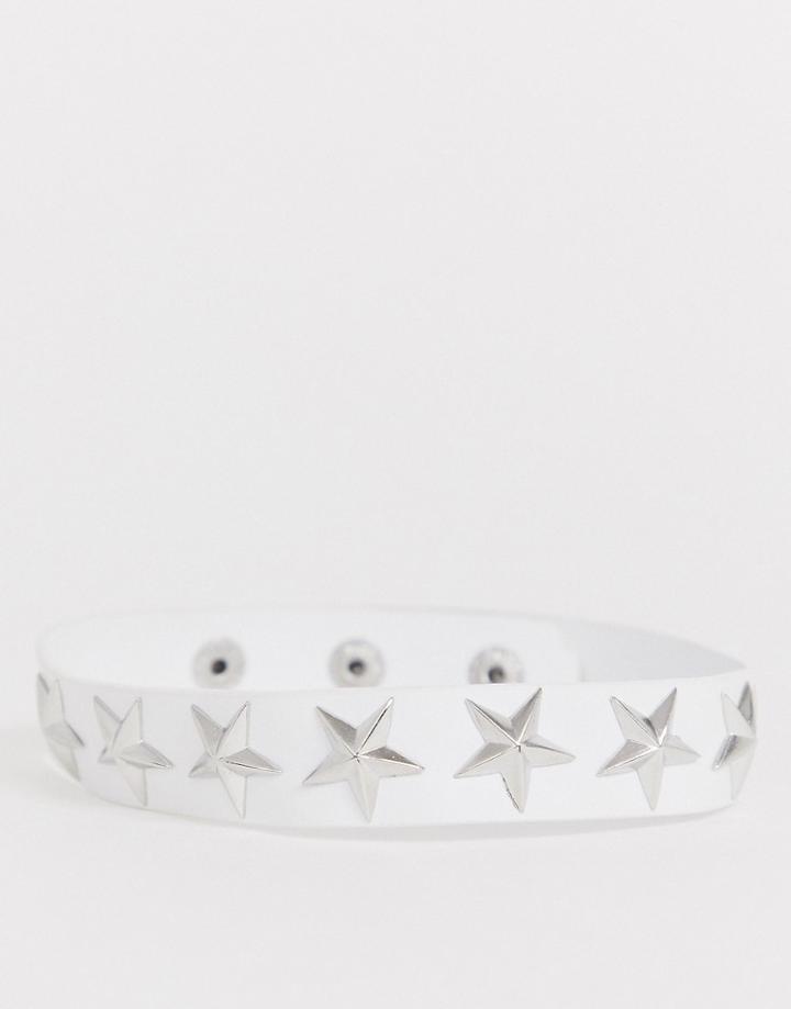 Asos Design Choker Necklace With Star Studs In White Faux Leather