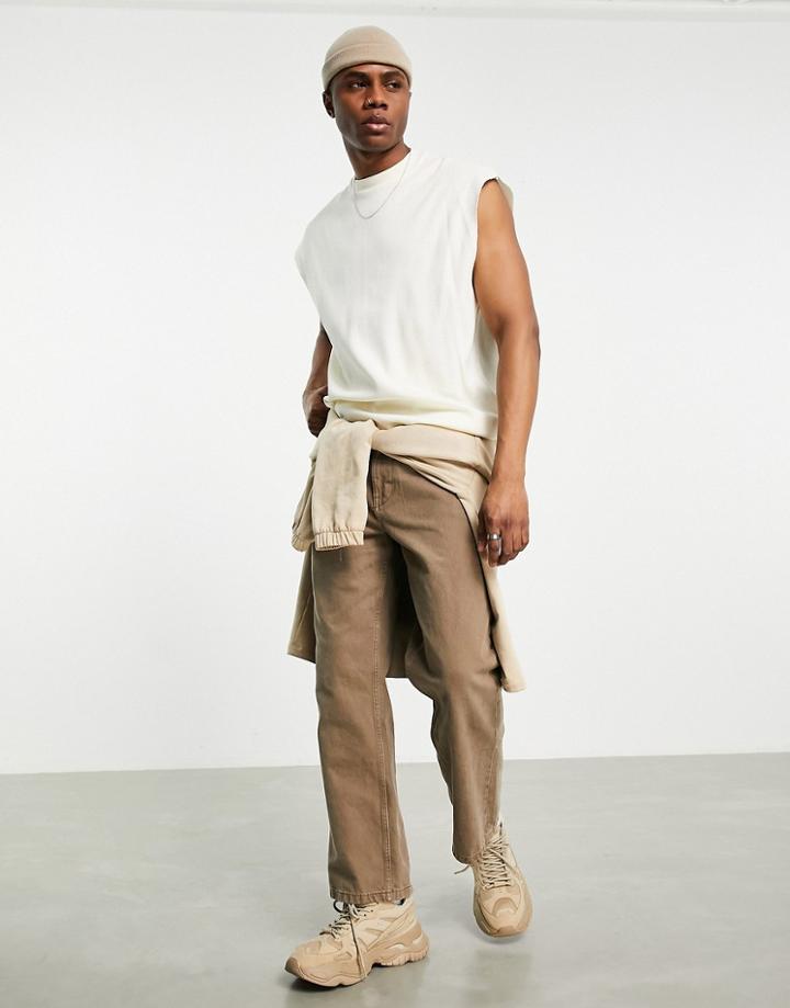 Asos Design Oversized Waffle Tank Top In Cream-white