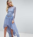 Lace & Beads Embroidered High Low Dress In Blue - Blue