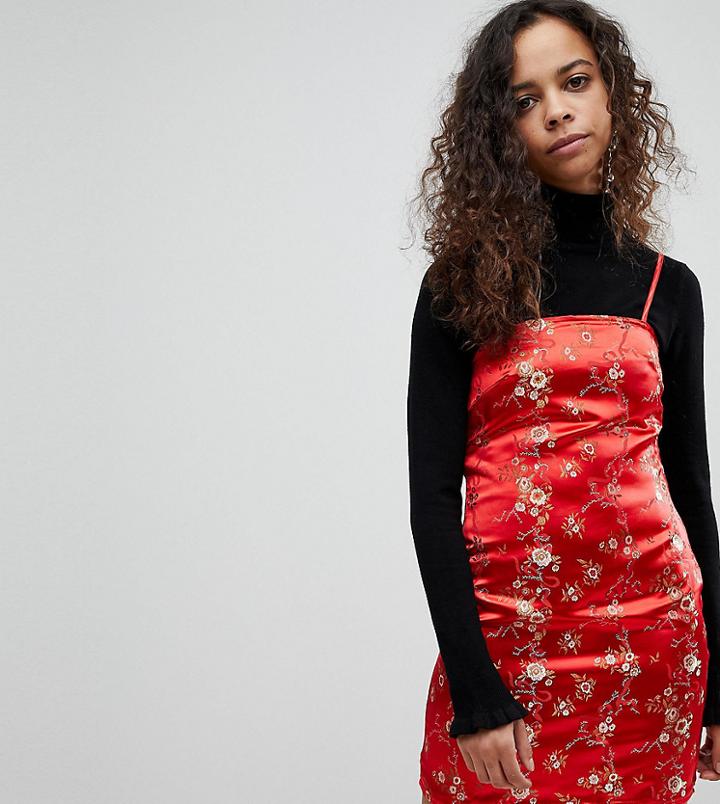 Parisian Petite Floral Printed Satin Mini Dress - Red