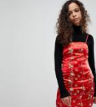 Parisian Petite Floral Printed Satin Mini Dress - Red