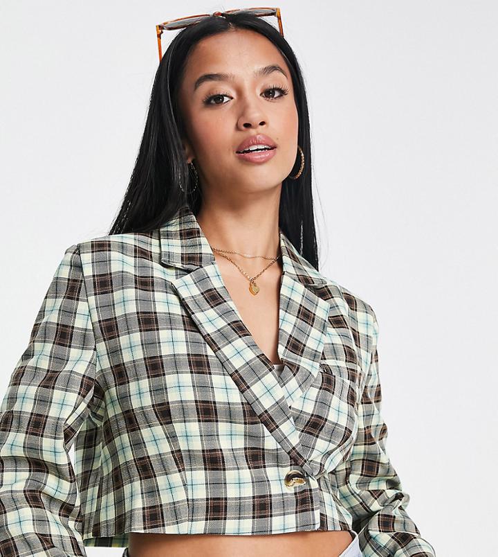 Missguided Petite Cropped Blazer In Check - Part Of A Set-multi