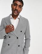 Gianni Feraud Slim Fit Double Breasted Suit Jacket In Black And White Check