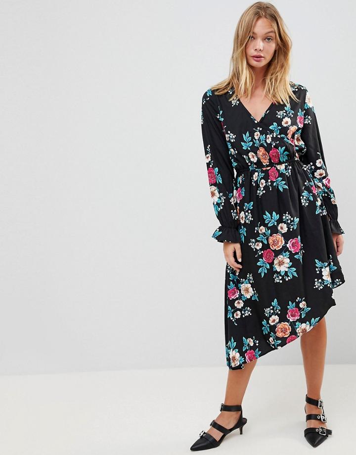 Influence Asymmetric Hem Floral Dress-multi