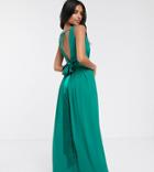 Tfnc Bridesmaid Maxi Dress With Satin Bow Back In Emerald Green