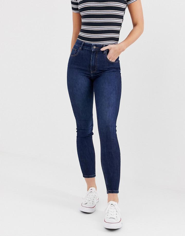 Bershka Super High Waisted Skinny Jean In Navy Blue - Blue