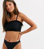 Peek & Beau Fuller Bust Exclusive Longline Crop Bikini Top In Black Broderie D-f