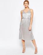 Oasis Metallic Midi Cami Dress With Tie Belt - Silver