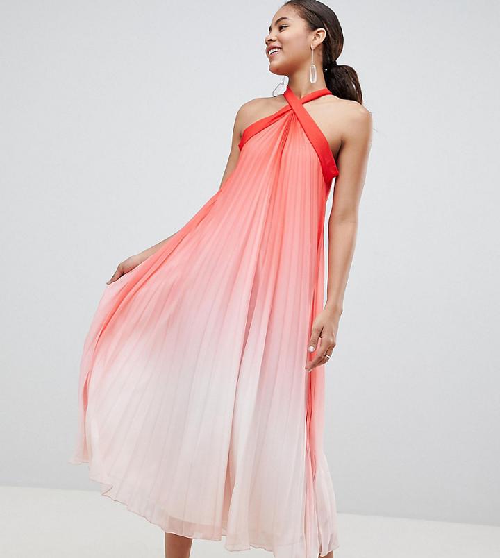 John Zack Tall High Neck Pleated Maxi Dress - Pink