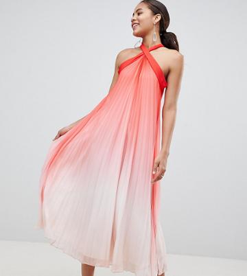 John Zack Tall High Neck Pleated Maxi Dress - Pink