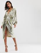 Asos Edition Batwing Midi Dress In Sequin - Brown