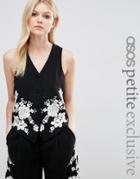 Asos Petite Co-ord Luxe Tux Waistcoat With Pretty Floral Embroidery - Black