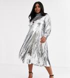 Neon Rose Plus Midi Shirt Dress With Full Skirt In Sequin