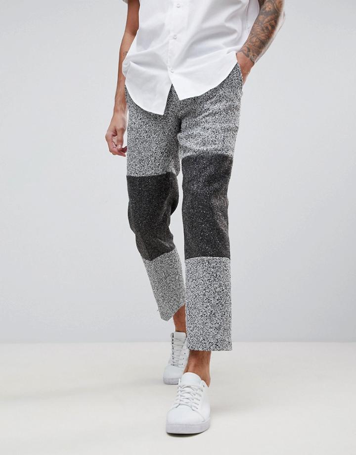 Asos Slim Crop Smart Trousers In Grey Texture With Colour Block Panels - Gray