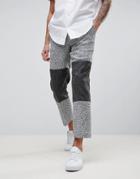 Asos Slim Crop Smart Trousers In Grey Texture With Colour Block Panels - Gray