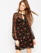 Asos Swing Dress In Winter Floral Print With Star Sequins - Multi