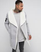 Black Kaviar Asymetric Wool Coat With Fleece Collar - Gray