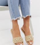 Asos Design Wide Fit Jayme Pearl Embellished Espadrille Sandals - Beige