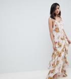 Asos Design Tall Ruffle Maxi Dress In Rose Floral Print - Multi