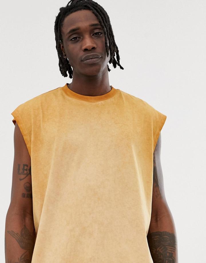 Asos Design Oversized Sleeveless T-shirt In Pigment Wash In Yellow