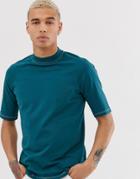 Asos Design Raglan T-shirt With Turtleneck And Contrast Stitching In Green - Green